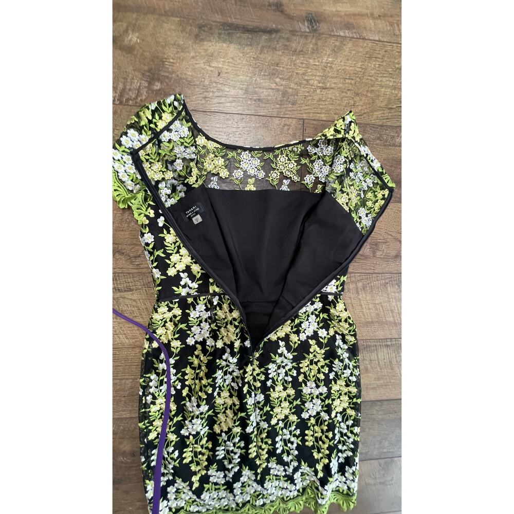 Tahari Arthur S Levine 8P Petite Black Floral Embroidered Lace Sheath Midi Dress - Picture 7 of 13